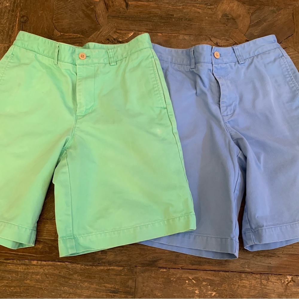Pair of boys size 14 Vineyard Vines shorts, faded blue and lime green.